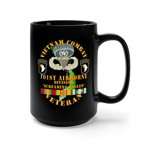 Black Mug 15oz - Army - 101st Airborne Division "Screaming Eagles" - Jumpmaster Airborne Badge w Vietnam Service Ribbons Sides