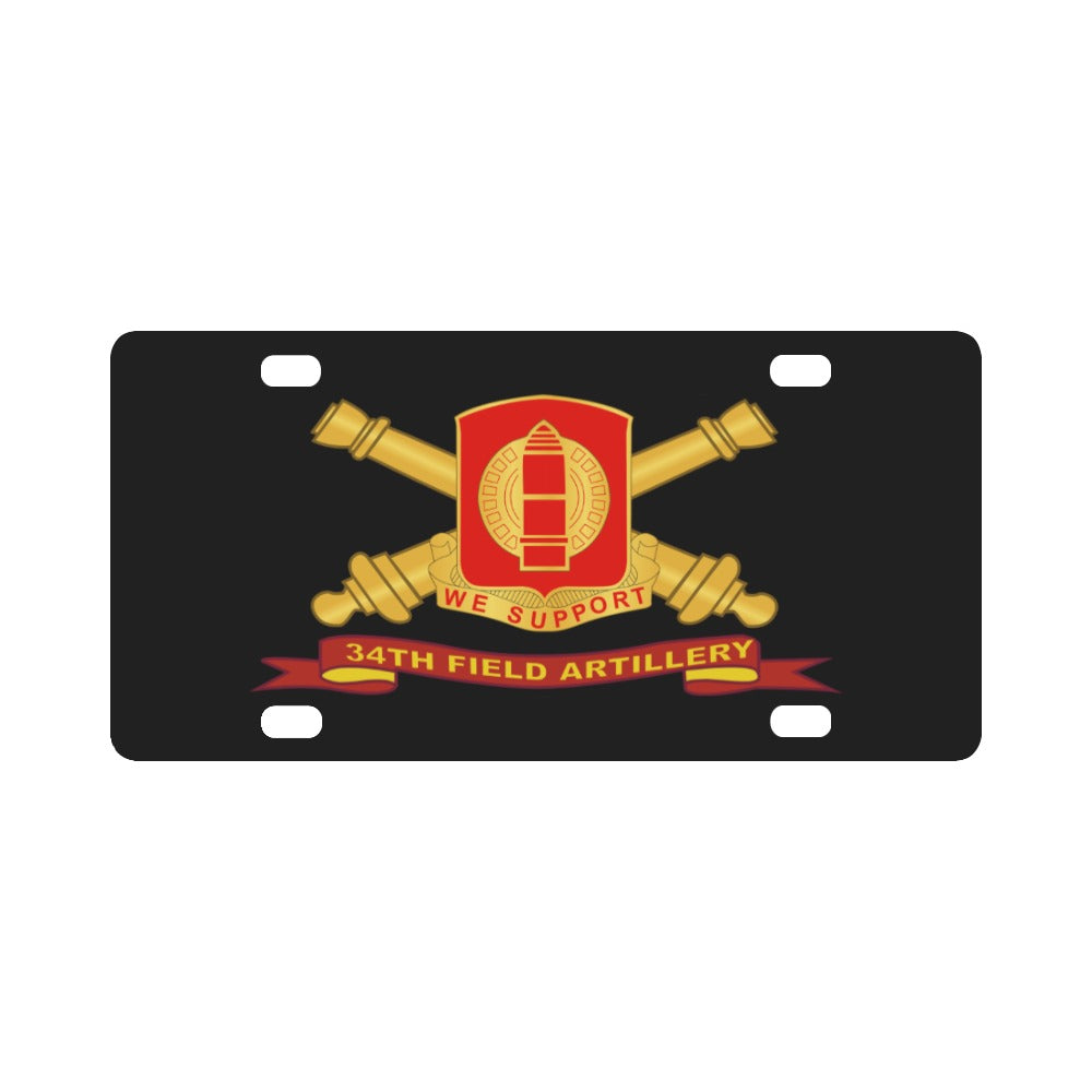 Army - 34th Field Artillery w Br - Ribbon Classic License Plate