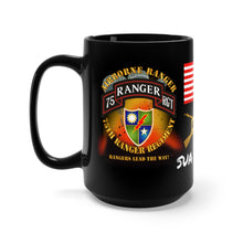 Load image into Gallery viewer, Black Mug 15oz - SOF - 75th Ranger Regiment - Airborne Ranger with 3 Ranger Jumpers and Unit Crest and Sua Sponte
