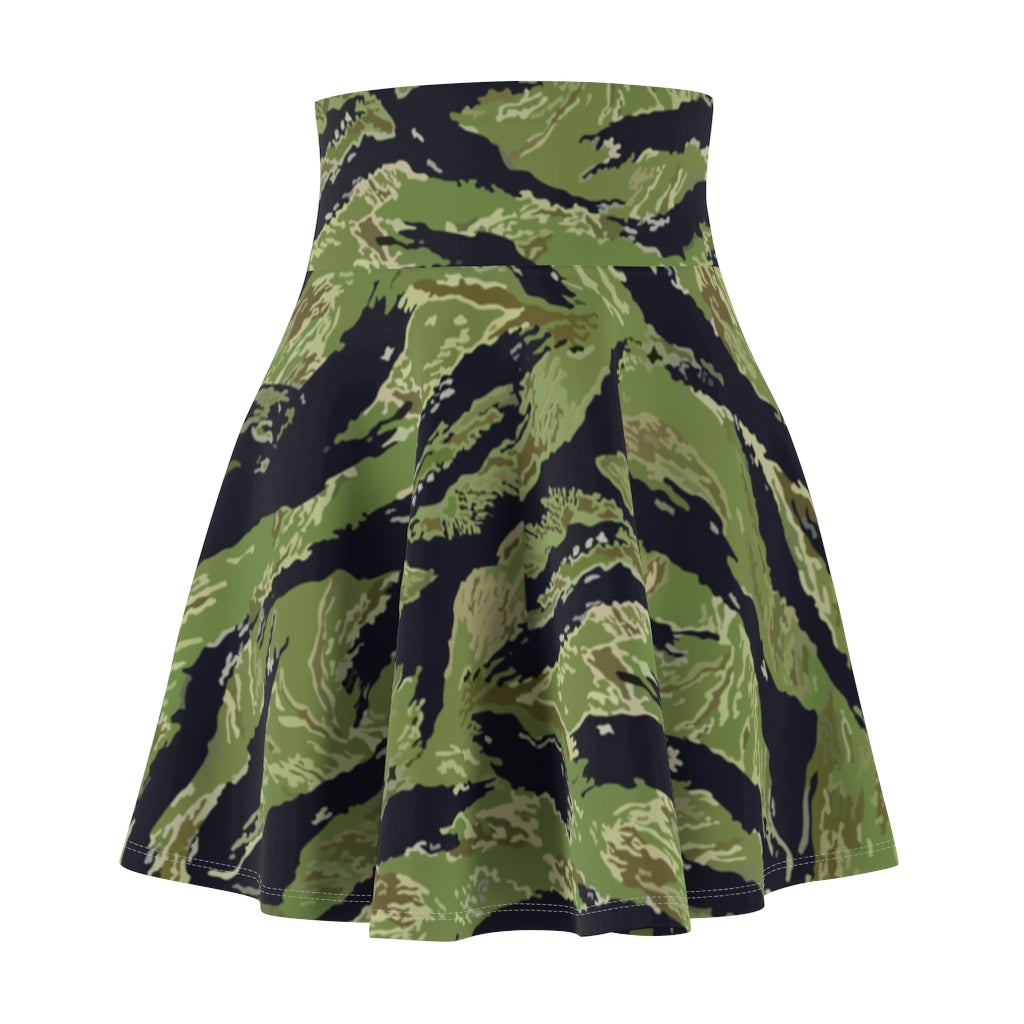 Women's Skater Skirt - Vietnam Military Tiger Stripe Jungle Camouflage