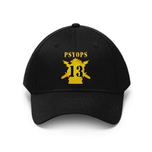 Load image into Gallery viewer, Twill Hat - Army - PSYOPS w Branch Insignia - 13th Battalion Numeral - Line X 300 - Hat - Embroidery
