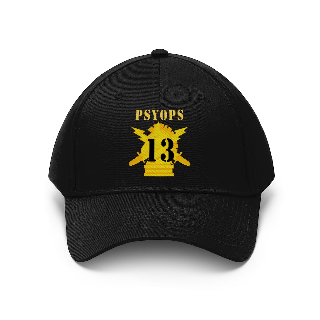 Twill Hat - Army - PSYOPS w Branch Insignia - 13th Battalion Numeral - Line X 300 - Hat - Embroidery