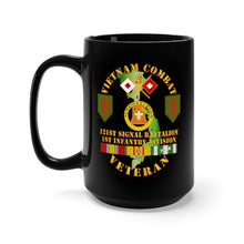 Load image into Gallery viewer, Black Mug 15oz - Army - Vietnam Combat Vet - 121st Signal Bn - 1st Inf Div SSI
