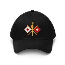 Load image into Gallery viewer, Twill Hat - Army - 124th Signal Bn - Voice Iron Horse - Vietnam Vet - Front Back - LR Sleeve
