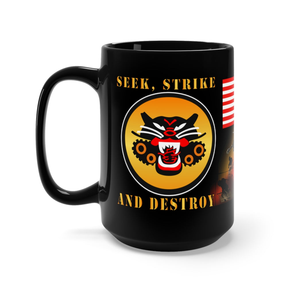 Black Mug 15oz - Army - Tank Destroyer Forces Battle, World War II, Enemy Tank Destroyed