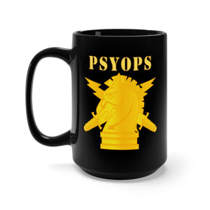 Black Mug 15oz - Army - PSYOPS w Branch Insignia - Line X 300 - Hat