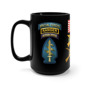 Black Mug 15oz - Army - Special Forces - Airborne Ranger with Branches/Tabs