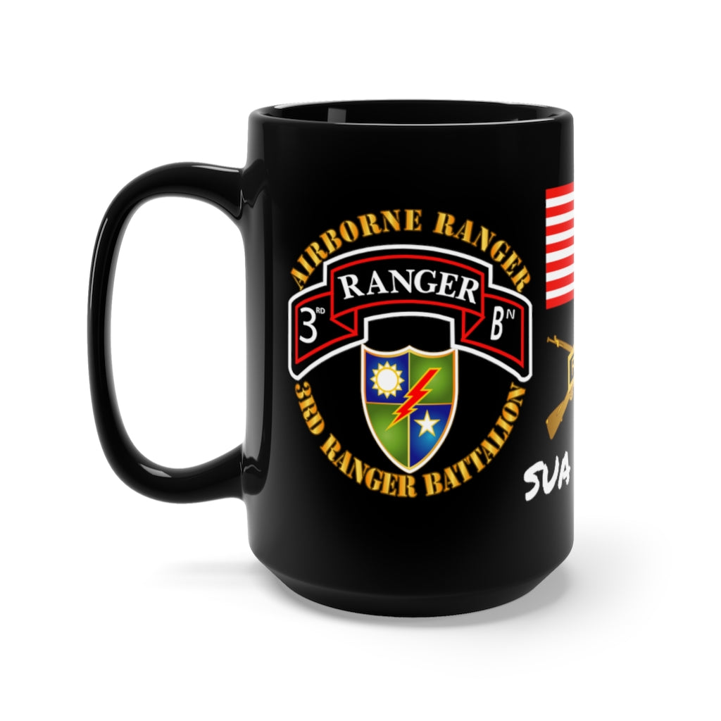Black Mug 15oz - SOF - 3rd Ranger Battalion - Airborne Ranger with 3 Ranger Jumpers and Unit Crest