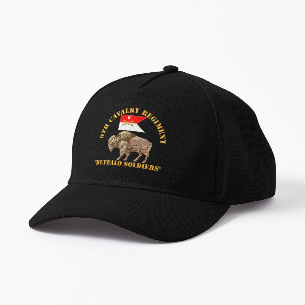 Baseball Cap - Twill Hat - Army - 9th Cavalry Regiment - Buffalo Soldiers w 9th Cav Guidon - Film to Garment (FTG)