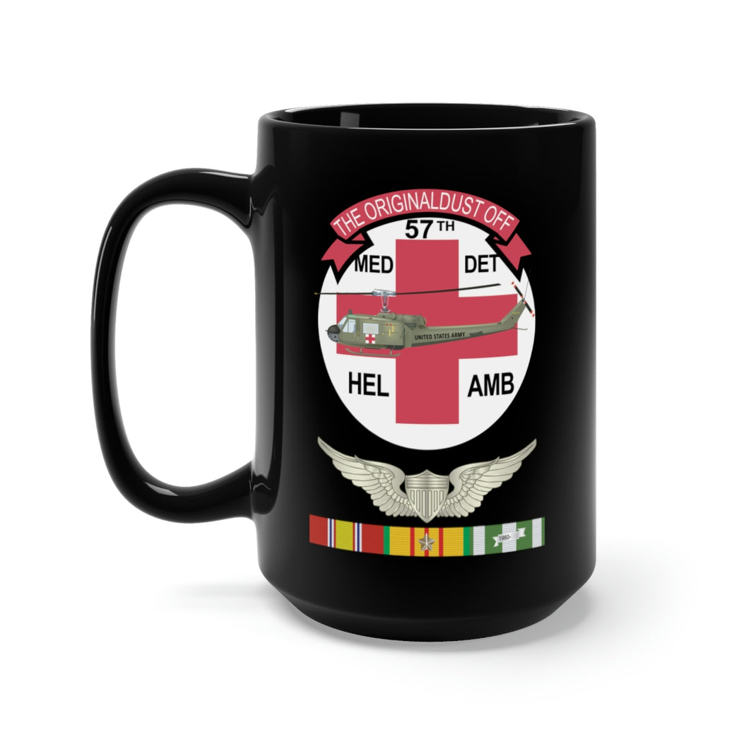 Black Mug 15oz - Army - 57th Medical Company - Original Dustoff - Aviator Badge - Vietnam w VN SVC