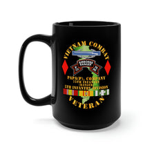 Load image into Gallery viewer, Black Mug 15oz - Army - Vietnam Combat Vet - P Co 75th Infantry (Ranger) - 5th Inf Div SSI
