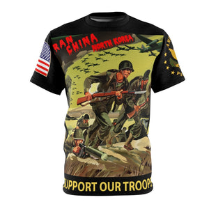 All Over Printing - Army - Support Our Troops Against Iran, China and North Korea - Tattered US Flag - American Patriot