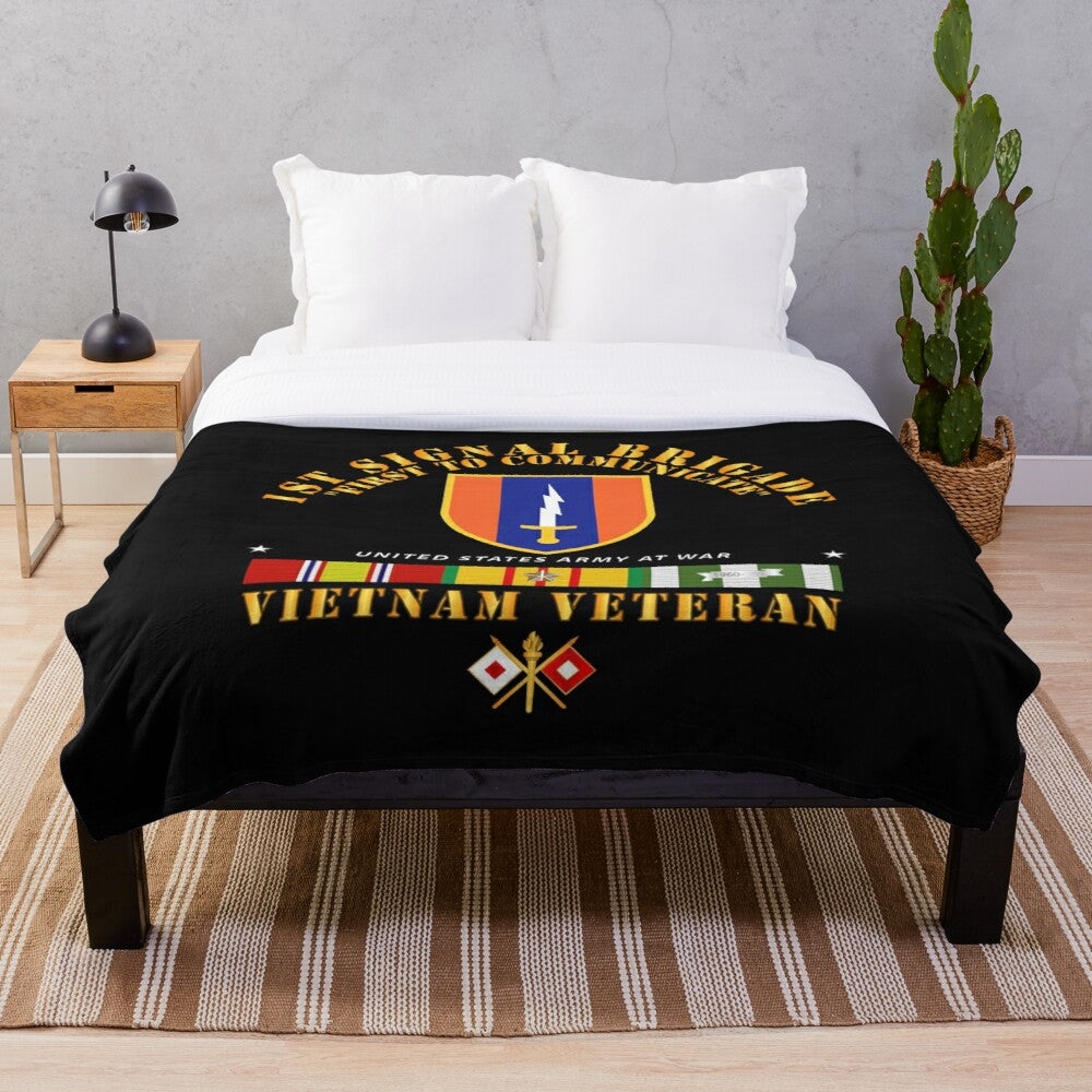 Army - 1st Signal Bde SSI w VN SVC Throw Blanket