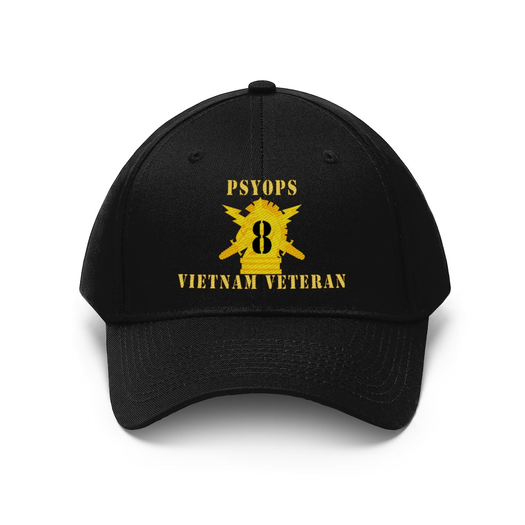 Twill Hat - Army - PSYOPS w Branch Insignia - 8th Battalion Numeral - w Vietnam Vet Below X 300 - Hat - Embroidery