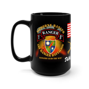 Black Mug 15oz - SOF - 1st Ranger Battalion - Airborne Ranger with 3 Ranger Jumpers and Unit Crest