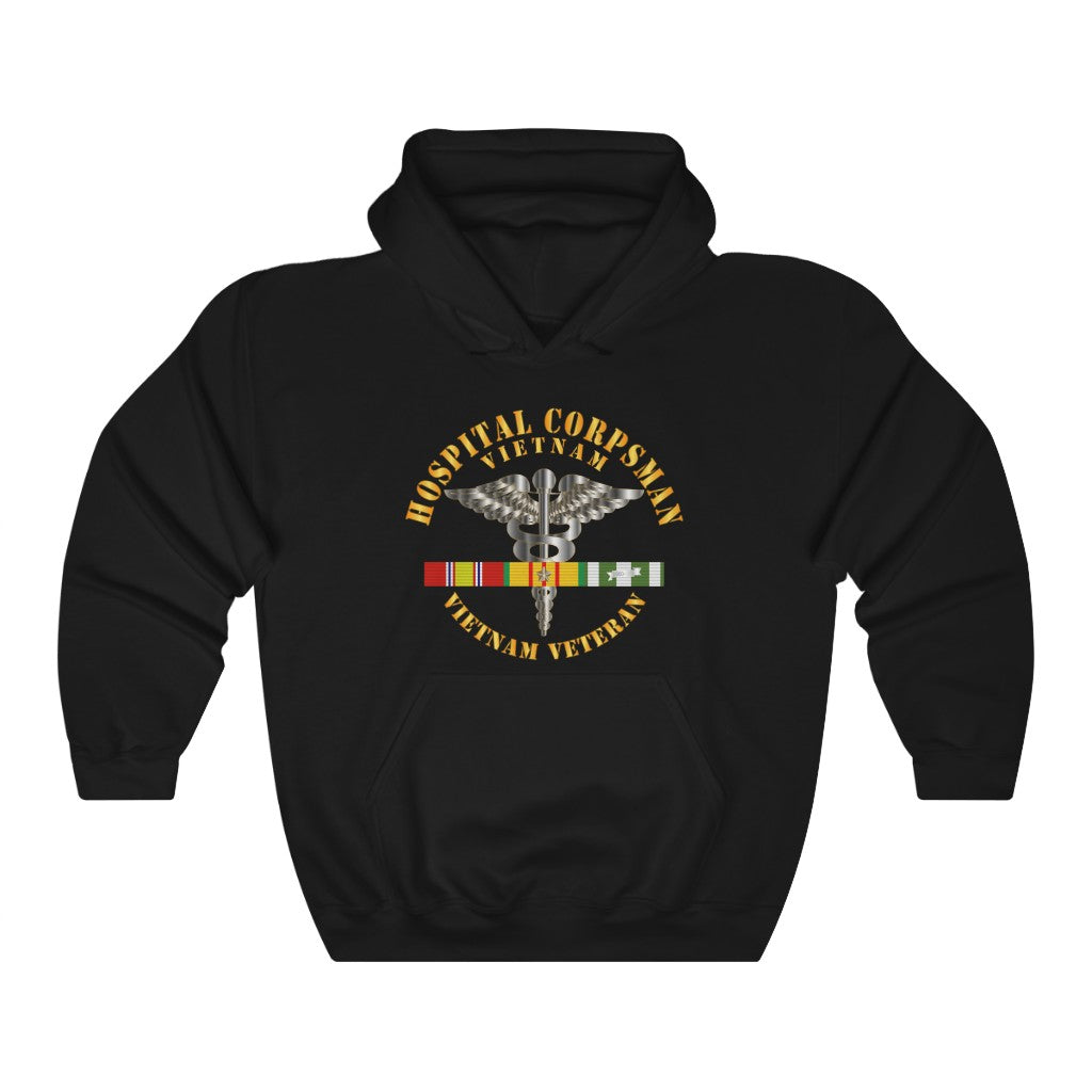 Unisex Heavy Blend Hooded Sweatshirt - Hospital Corpsman - Vietnam Veteran with Vietnam Service Ribbons - Both Front and Back