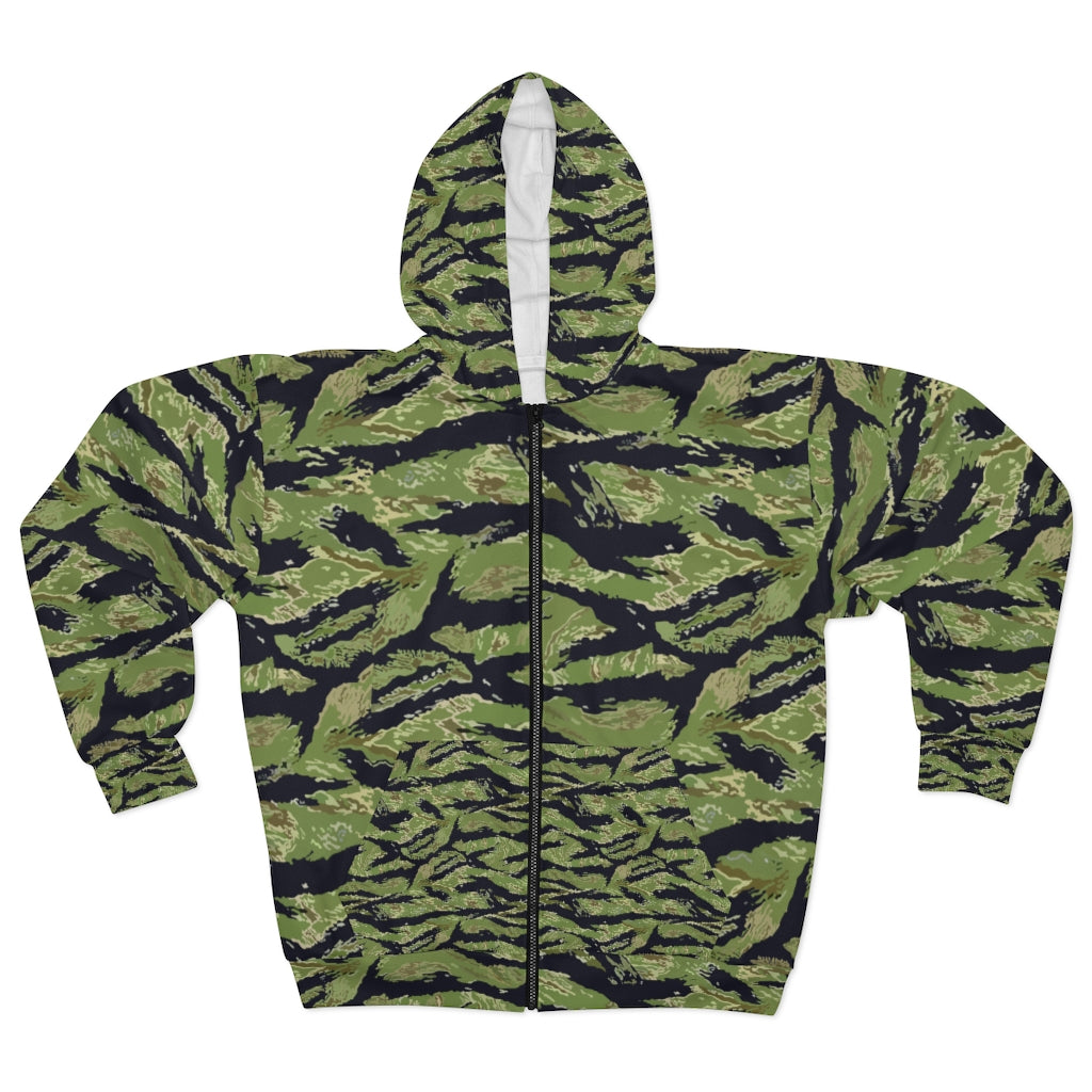 AOP Unisex Zip Hoodie - Military Tiger Stripe Jungle Camouflage