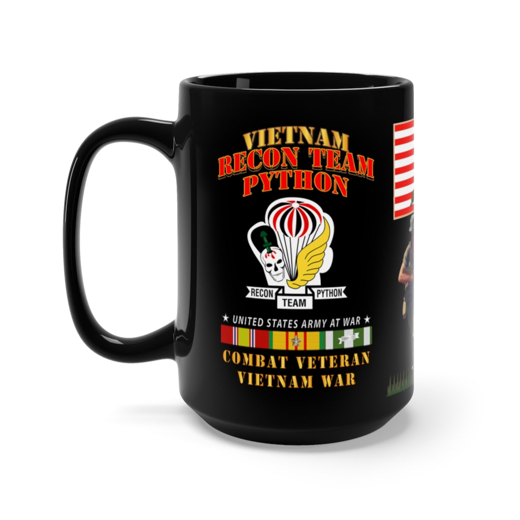 Black Mug 15oz - Army - Special Forces - Recon Team - Python with Vietnam War Ribbons