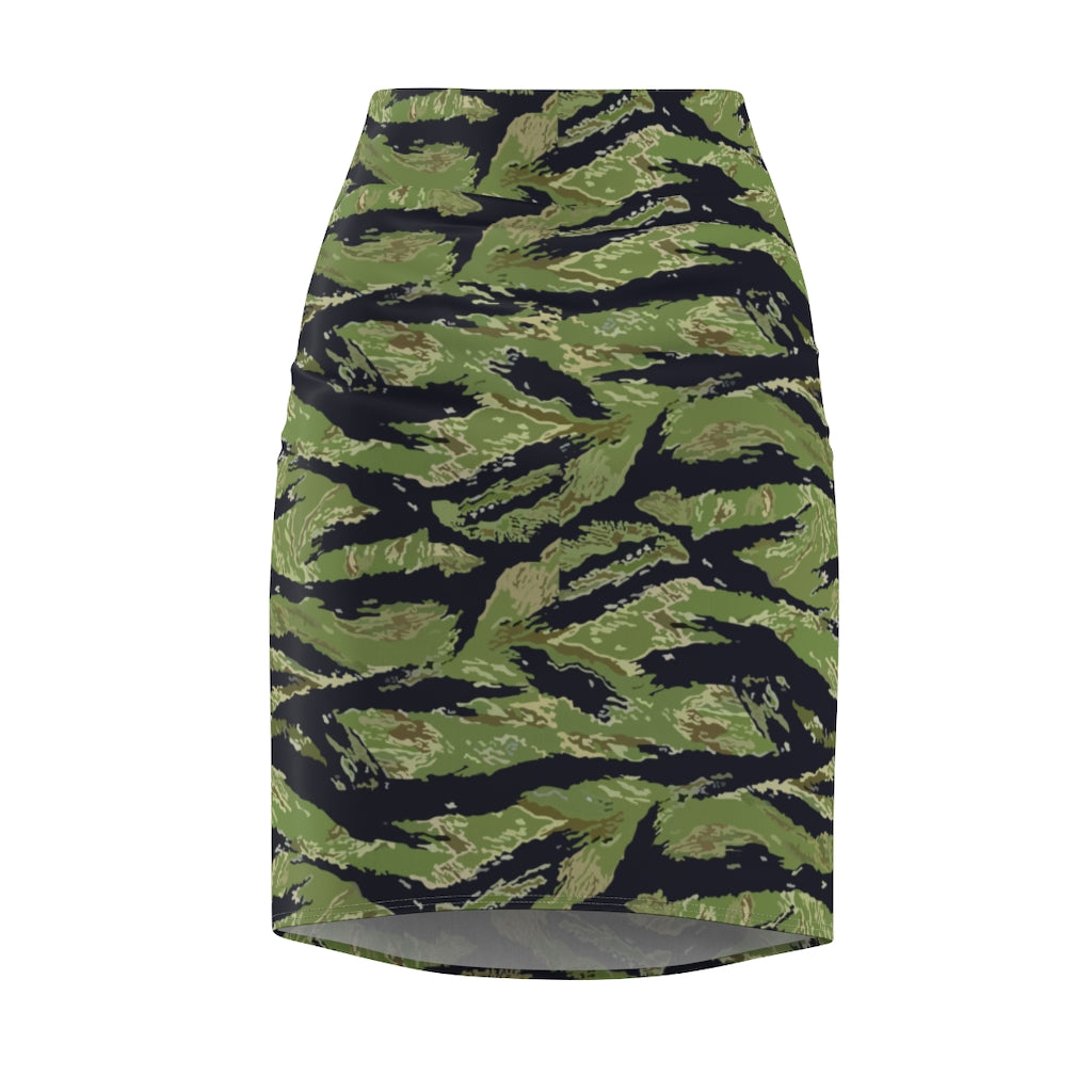 Women's Pencil Skirt - Military Tiger Stripe Jungle Camouflage