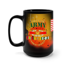 Load image into Gallery viewer, Black Mug 15oz - Army - Combat Artillery - Vietnam with CAB, Branch and Vietnam Service Ribbons
