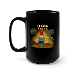 Black Mug 15oz - Attack Gnome w Claymore - Grenade w Fire w Jungle X 300