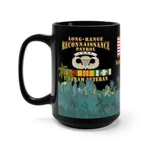 Black Mug 15oz -Army - Long Range Reconnaissance Patrol (LRRP) - Vietnam Veteran with Vietnam Service Ribbons