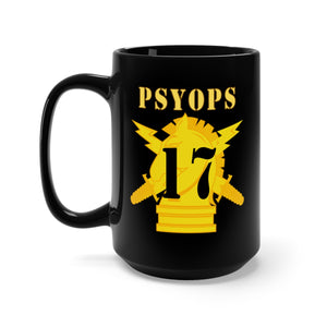 Black Mug 15oz - Army - PSYOPS w Branch Insignia - 17th Battalion Numeral - Line X 300 - Hat