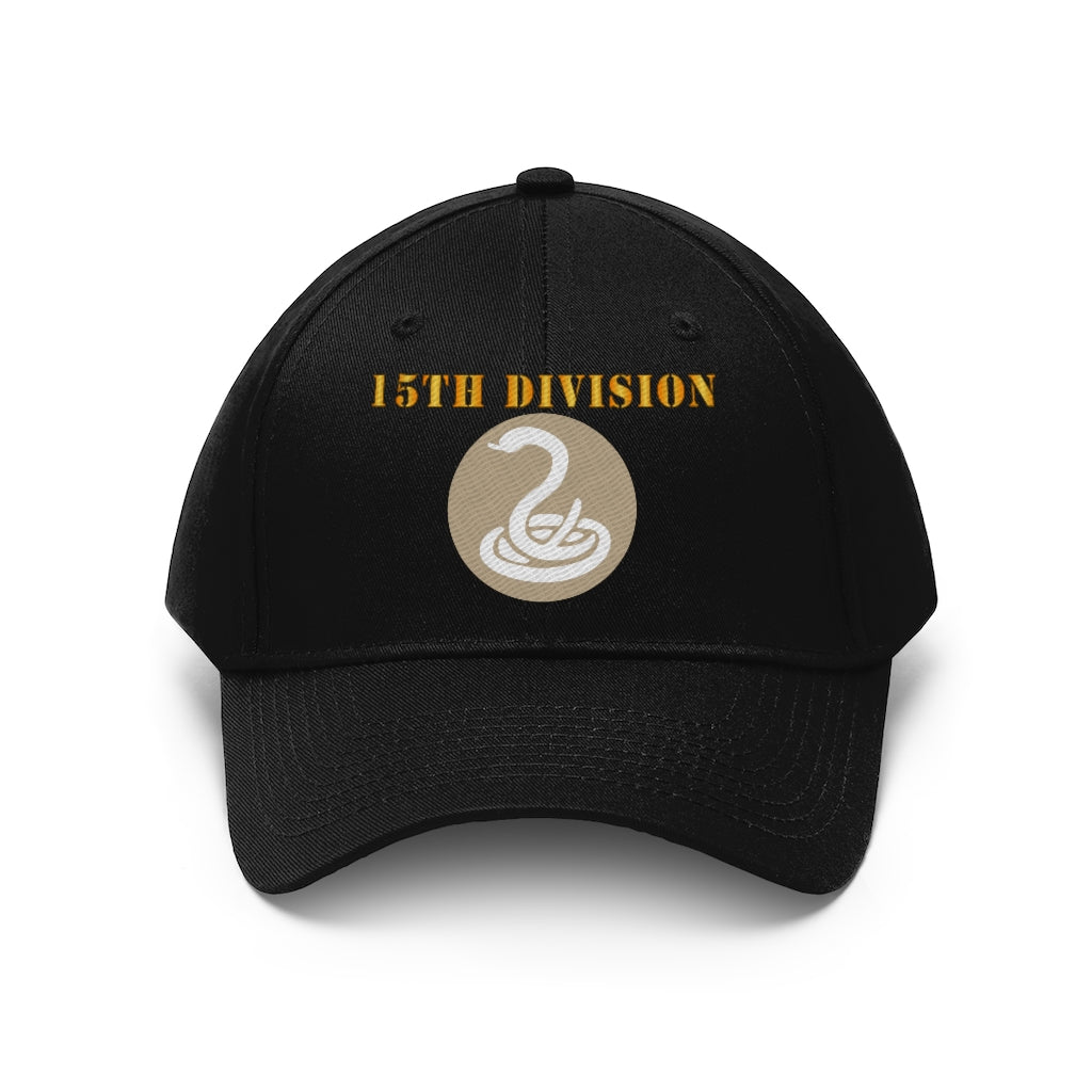 Twill Hat - Army - 15th Division with Text - Embroidery