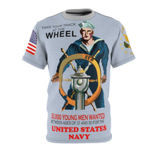 Load image into Gallery viewer, All Over Printing - Navy - Take Your Track at the Wheel - 50, 000 Men Wanted - Usn - American Sailor
