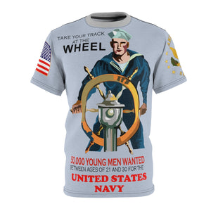 All Over Printing - Navy - Take Your Track at the Wheel - 50, 000 Men Wanted - Usn - American Sailor