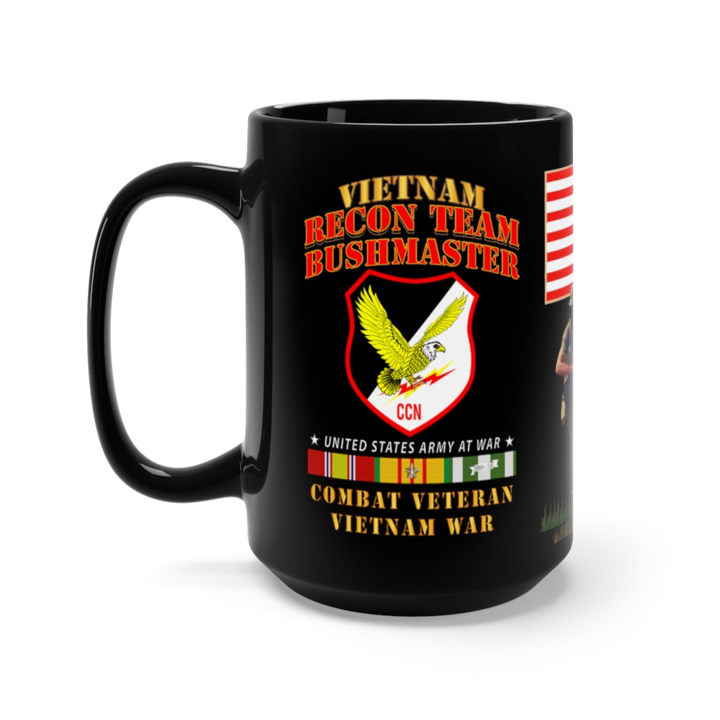 Black Mug 15oz - Army - Special Forces - Recon Team - Bushmaster with Vietnam War Ribbon