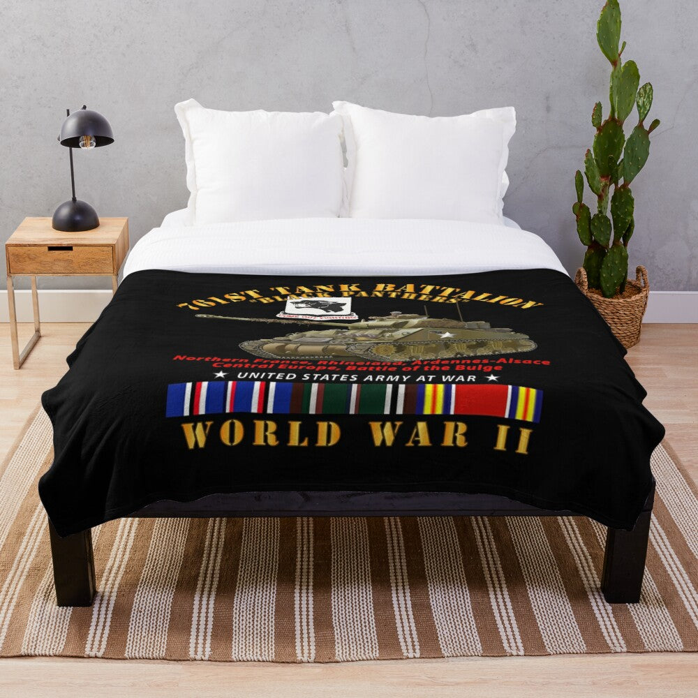 Army - 761st Tank Battalion - Black Panthers - w Tank WWII EU SVC Throw Blanket