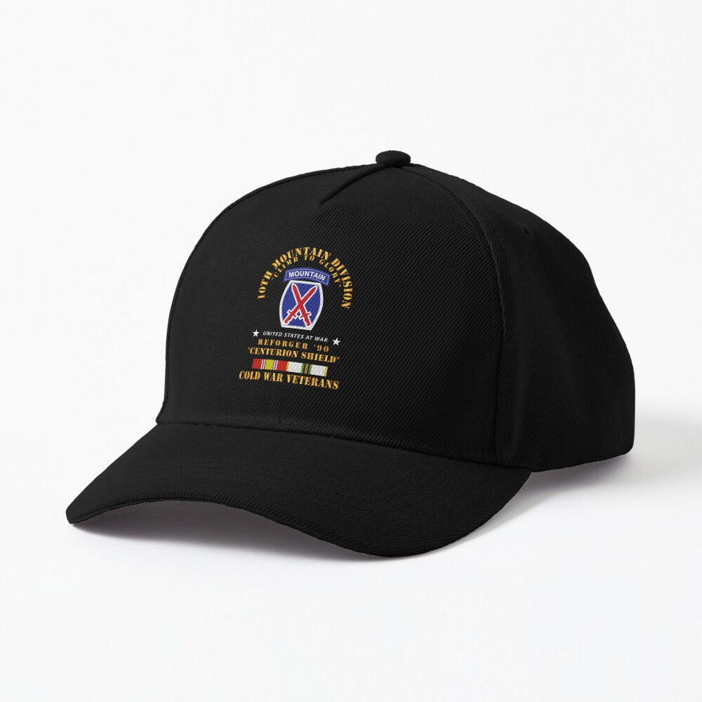 Baseball Cap - 10th Mountain Division - Climb to Glory - REFORGER 90, CENTURION SHIELD - COLD X 300