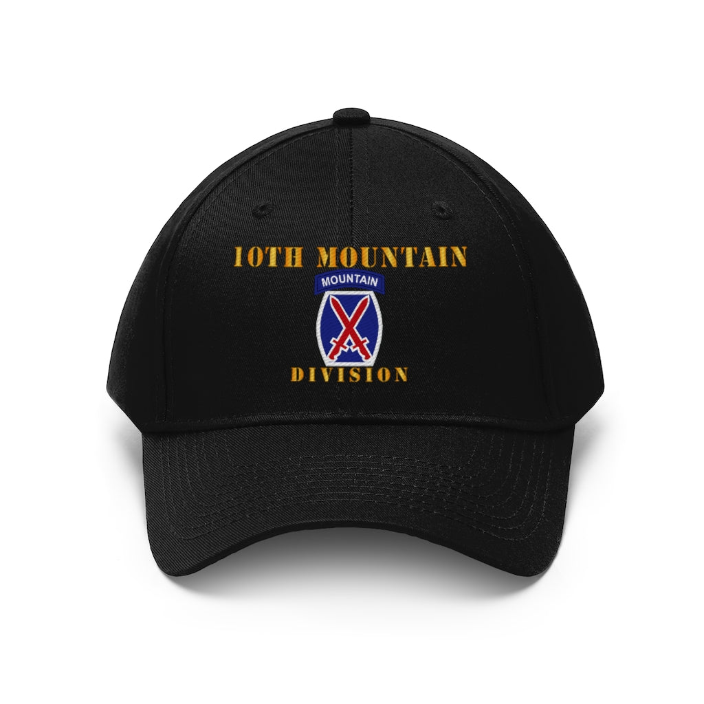 Twill Hat - Army - 10th Mountain Division with Text - Embroidery