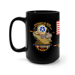 Black Mug 15oz - Army - US 5th Corps - Iraq Invasion 2003 - Operation Iraqi Freedom with Ira