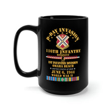 Load image into Gallery viewer, Black Mug 15oz - Army - 116th Infantry Regt - 1st ID - D Day w Follow Me w SVC
