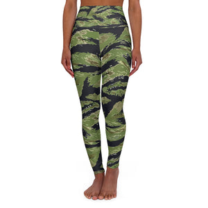 High Waisted Yoga Leggings - Military Tiger Stripe Jungle Camouflage