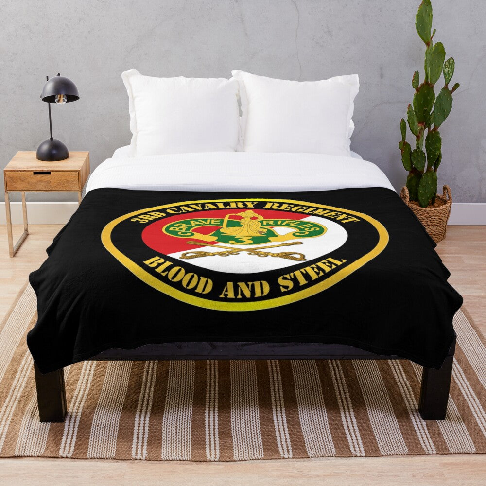 Army - 3rd Armored Cavalry Regiment DUI - Red White - Blood and Steel Throw Blanket
