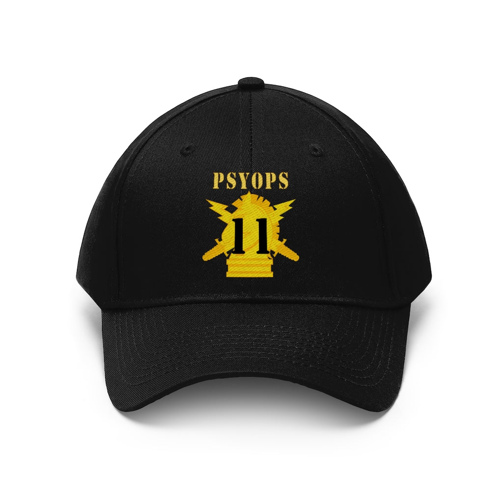 Twill Hat - Army - PSYOPS w Branch Insignia - 11th Battalion Numeral - Line X 300 - Hat - Embroidery
