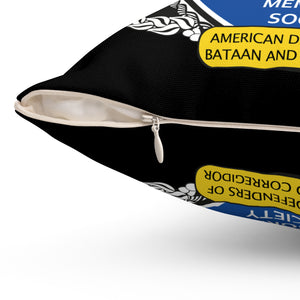 Spun Polyester Square Pillow - American Defenders Of Bataan Corregidor - Ms Logo - Black
