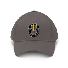 Load image into Gallery viewer, Unisex Twill Hat - 1st Special Forces Group (SFG) (Airborne) Crest YELLOW  &quot;1&quot; - Direct to Garment (DTG) - Printed
