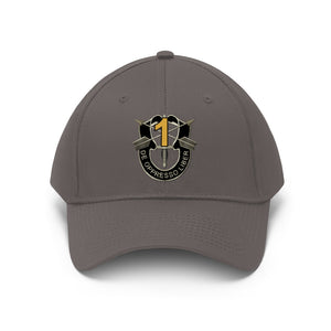 Unisex Twill Hat - 1st Special Forces Group (SFG) (Airborne) Crest YELLOW  "1" - Direct to Garment (DTG) - Printed