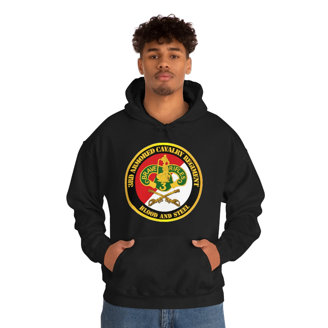 Unisex Heavy Blend Hooded Sweatshirt - Army - 3rd Armored Cavalry Regiment DUI - Red White - Blood and Steel