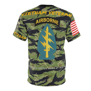 All Over Printing - Army -5th Special Forces Group (Airborne) - Vietnam Veteran - Military Tiger Stripe Jungle Camouflage Shirt