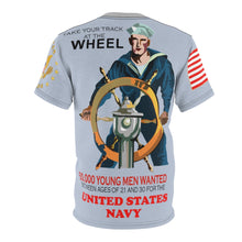 Load image into Gallery viewer, All Over Printing - Navy - Take Your Track at the Wheel - 50, 000 Men Wanted - Usn - American Sailor
