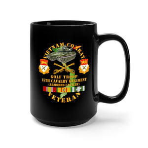 Black Mug 15oz - Army - Vietnam Combat Veteran w 15th Cavalry Regiment - Armored Cav w VN SVC