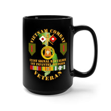 Load image into Gallery viewer, Black Mug 15oz - Army - Vietnam Combat Vet - 121st Signal Bn - 1st Inf Div SSI
