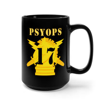 Load image into Gallery viewer, Black Mug 15oz - Army - PSYOPS w Branch Insignia - 17th Battalion Numeral - Line X 300 - Hat
