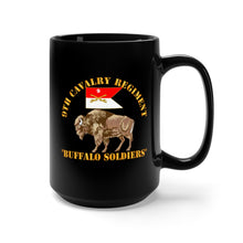 Load image into Gallery viewer, Black Mug 15oz - Army - 9th Cavalry Regiment - Buffalo Soldiers w 9th Cav Guidon
