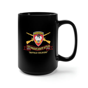 Black Mug 15oz - Army - 555th Parachute Infantry Battalion - SSI - Black - Red Buffalo Soldiers w Br - Ribbon X 300